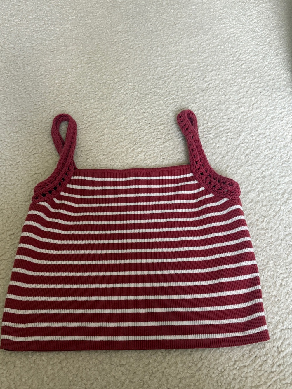 aerie Maroon and White Striped Knit Tank Top